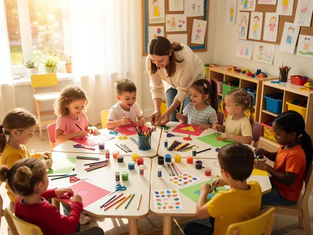 Group of children working on a collaborative arts and crafts project