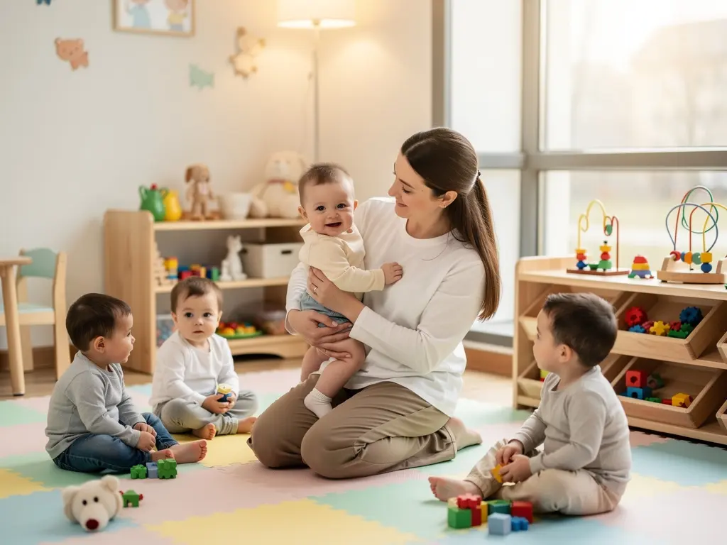 Cozy infant care room with soft play mats and sensory toys